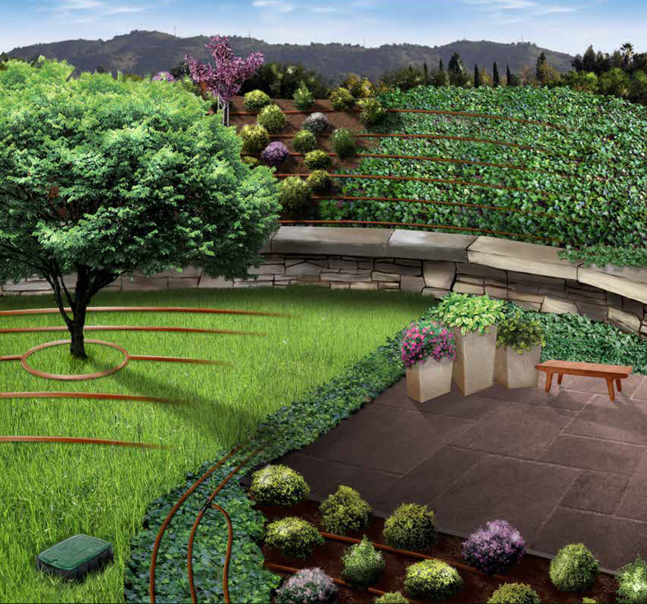 Tubería de goteo con goteros integrados vista general